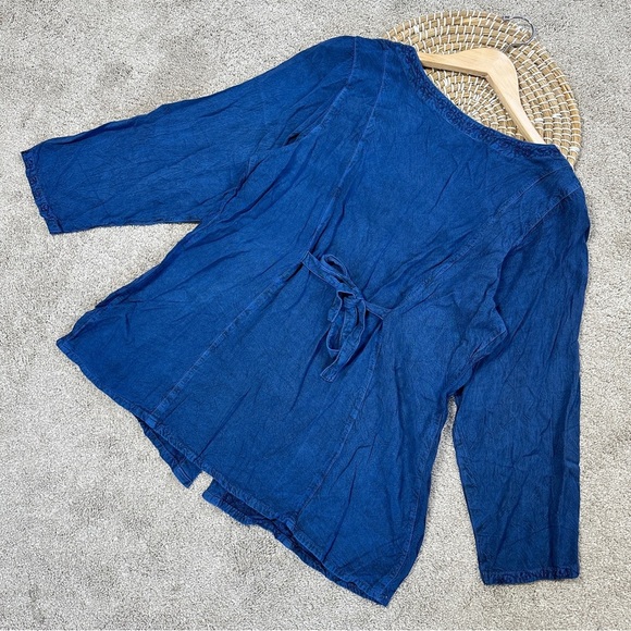 Sakkas Fedella Deep Scoop Neck Longsleeve Top Adjustable Back Straps Blue 1X/2X - Picture 9 of 14